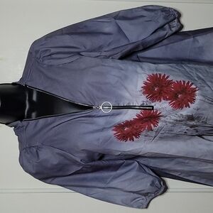 Nora cora 3/4 Sleeve Blouse zip Front Floral Tunic Medium NWT